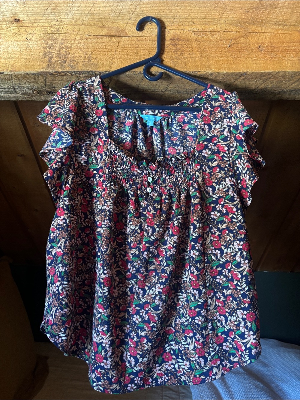 DRAPER JAMES Navy Floral Ruffle Sleeve Blouse
